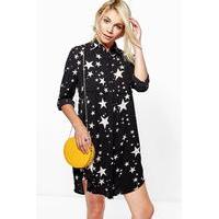 Star Print Shirt Dress - black