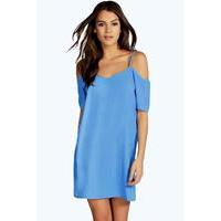 Strappy Woven Cold Shoulder Dress - blue