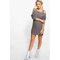 Strap Open Shoulder Soft Knit Dress - smoke