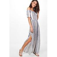 stripe frill sleeve maxi dress multi
