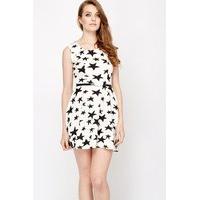 Star Print Belted Skater Dress