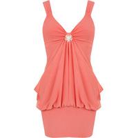 Stella Brooch Detail Top-Dress - Coral