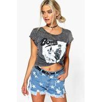 star print denim shorts mid blue