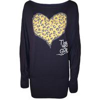 Staphania Leopard Heart Batwing Top - Navy Blue