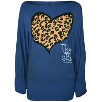 Staphania Leopard Heart Batwing Top - Royal Blue
