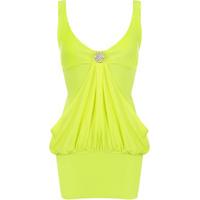 stella brooch detail top dress fluorescent yellow