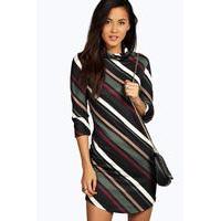 Stripe Curved Hem Cowl Bodycon Dress - khaki