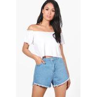 Step Hem Denim Hotpants - mid blue