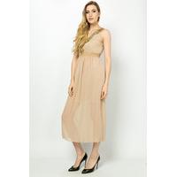 studded neckline embroidered waist maxi dress