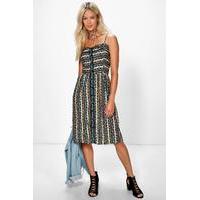 Strappy Button Through Print Dress - multi