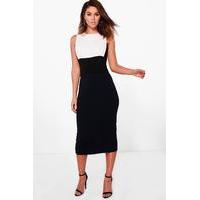 Structured Colour Block Formal Midi Dress - navy