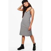 striped ribbed midi dress black