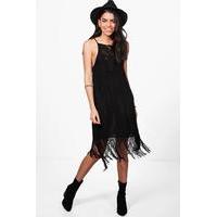 Strappy Fringed Slip Dress - black