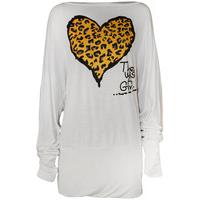 Staphania Leopard Heart Batwing Top - White