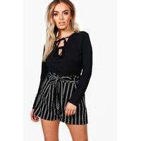 Striped Tie Belt Smart Shorts - black