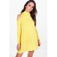 Strappy Shoulder Swing Dress - yellow