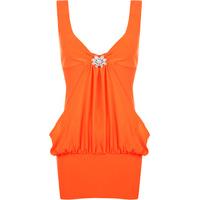 stella brooch detail top dress fluorescent orange