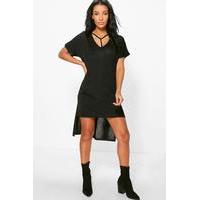 Strap Detail Dip Hem Dress - black