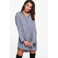 Stripe Wide Cuff Shirt Dress - navy