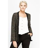 Studded Frayed Trim Speckled Jacket