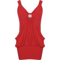 Stella Brooch Detail Top-Dress - Red