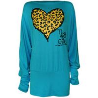 Staphania Leopard Heart Batwing Top - Turquoise