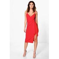 Strappy Wrap & Tie Detail Midi Dress - red