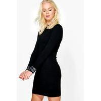 Studded Cuff Long Sleeve Dress - black