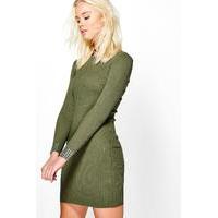 studded cuff long sleeve dress khaki