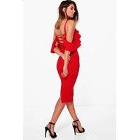 strappy lace up back detail midi dress red