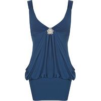 Stella Brooch Detail Top-Dress - Blue