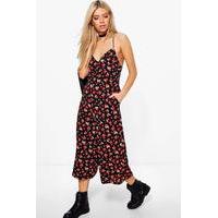 strappy culotte floral jumpsuit black