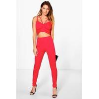 Strappy Mesh Front Jumpsuit - ruby