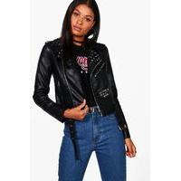 Studded Faux Leather Biker - black