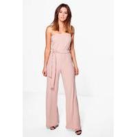 Strapless Belted Wide Leg Jumpsuit - stone