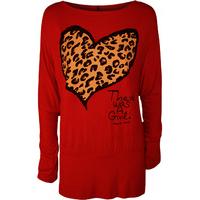 Staphania Leopard Heart Batwing Top - Red