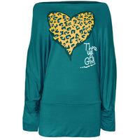 staphania leopard heart batwing top teal