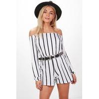 striped off the shoulder playsuit white