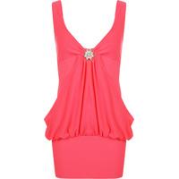 Stella Brooch Detail Top-Dress - Fluorescent Pink