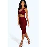 Strappy Plunge Front Midi Co-Ord Set - berry