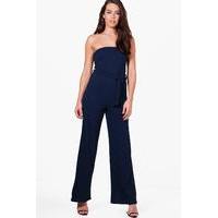 strapless belted wide leg jumpsuit navy