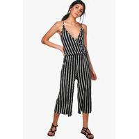 Striped Culotte Strappy Jumpsuit - black