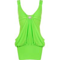 Stella Brooch Detail Top-Dress - Fluorescent Green