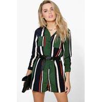 striped shirt style playsuit khaki