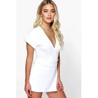 Structured Wrap Belted Ponte Playsuit - ivory
