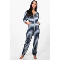 Stripe Zip Front Onesie - navy