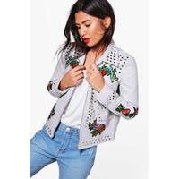 Studded Embroidered Faux Leather Biker - grey