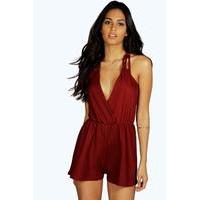 Strappy Wrap Front Playsuit - berry