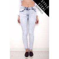 Stone Wash Skinny Jeans with Rip Detail in Light Blue