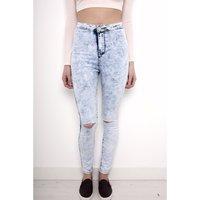 stone wash skinny jeans with rip detail in dark blue